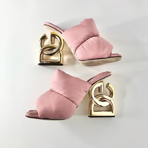 Dolce & Gabbana Pink Quilted Nylon DG Heel Slip On Puffy Mule Sandals 38 - Picture 5 of 10